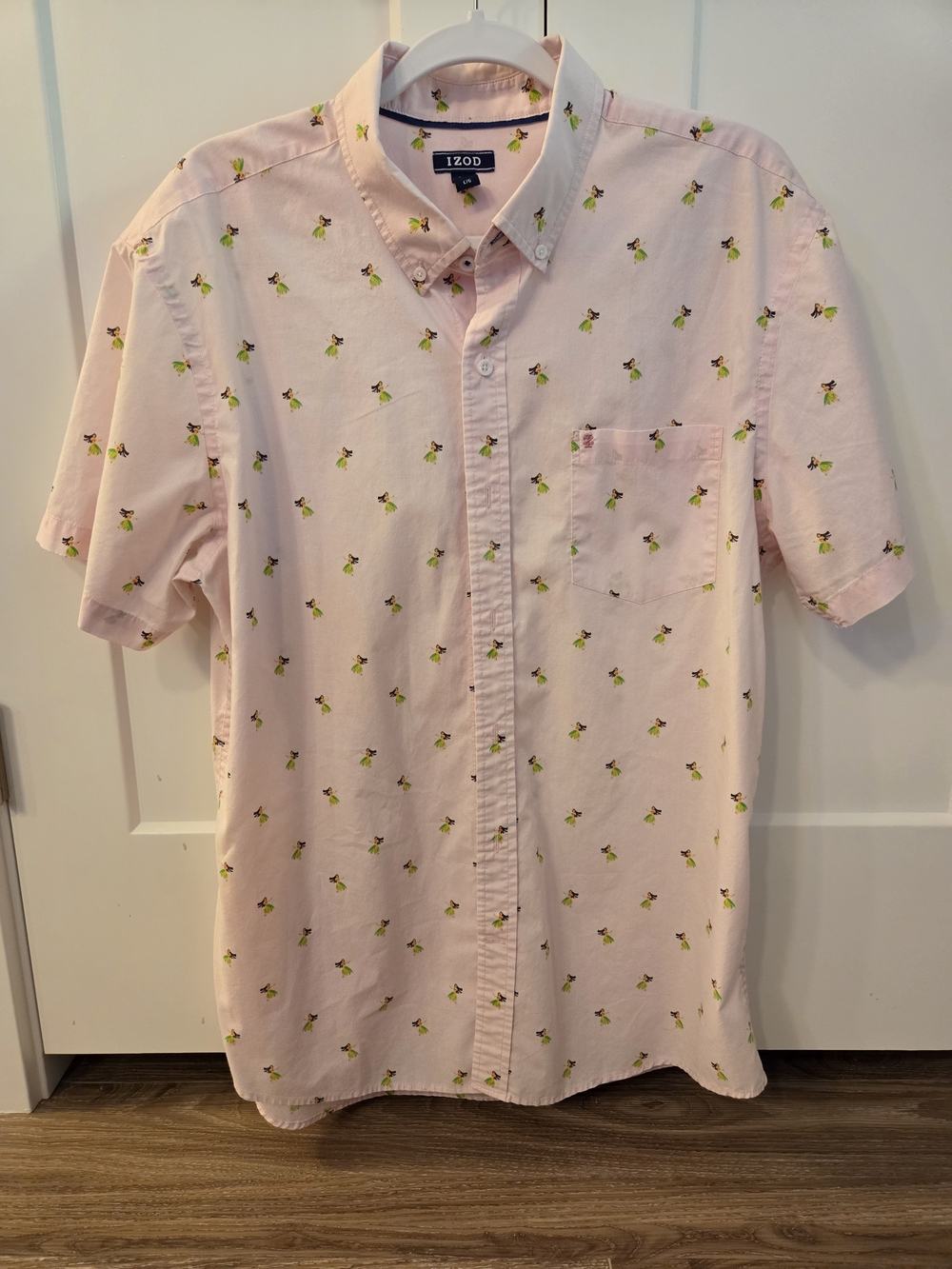 IZOD Pink Short-Sleeve Button-Down Shirt with Hawaiin Hula Dancer Print